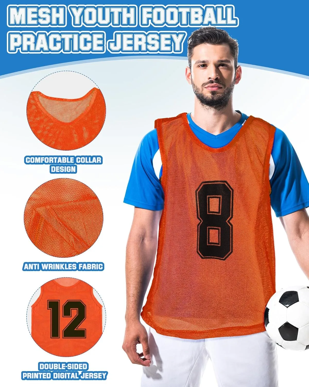 Suhine 48 Pcs Pinnies for Sports Double Soccer Penny Soccer Pinnies Scrimmage Vests Mesh Basketball Team Practice Jersey