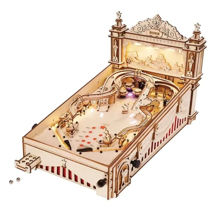 Super Challenge Robotime 3D Pinball Machine Puzzle Amusing Table Game Mechanical Wooden Model Building