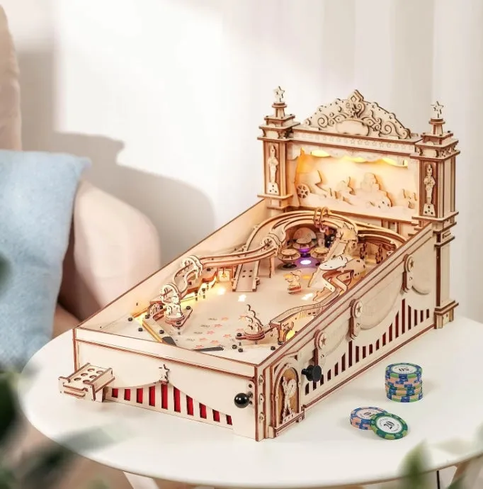 Super Challenge Robotime 3D Pinball Machine Puzzle Amusing Table Game Mechanical Wooden Model Building
