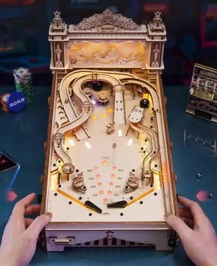 Super Challenge Robotime 3D Pinball Machine Puzzle Amusing Table Game Mechanical Wooden Model Building