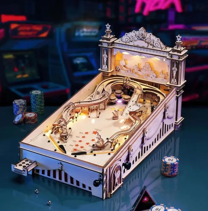Super Challenge Robotime 3D Pinball Machine Puzzle Amusing Table Game Mechanical Wooden Model Building