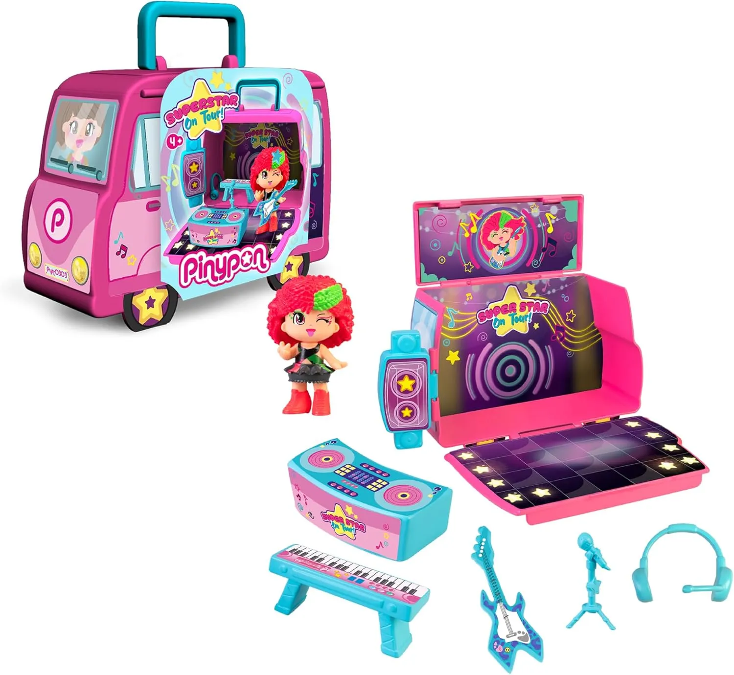 Super Star on Tour, Bus Case That Opens and Turns into a Stage, Includes Singer Figure and All Concert Accessories, Children  4 Years Old, Famous (PNY73000)