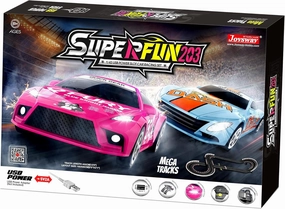 SuperFun 203-1/43 USB Power Slot Car Racing Set, Layout Size: 65"x37", LED Headlights, Lap Counter, Ages 8 