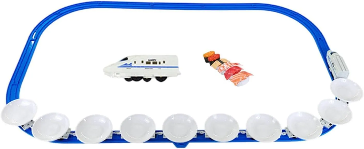 Sushi Train Set Rotating Table Food Children Gifts Rotary Sushi Machine Set for Birthday Gift, 2 Train Heads