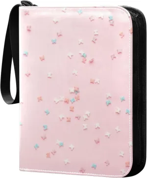 Sweet Pink Colorful Pastries Card Binder 4-Pocket, 400 Pockets Trading Cards Holder Games Card Albums Storage Organizer Case for Football, Baseball Cards