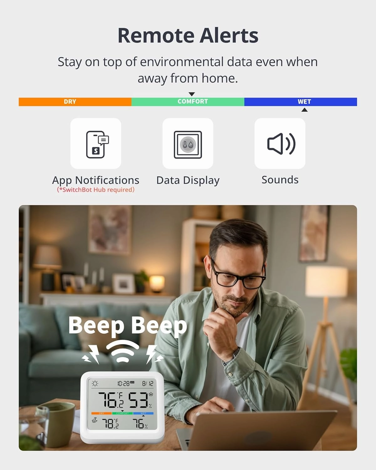SwitchBot WiFi Indoor Outdoor Thermometer Meter Pro Pack with Outdoor Meter and Hub Mini (Matter Enabled), Wireless Humidity Sensor with App Control, Thermometer for Basement, Kitchen, and Greenhouse