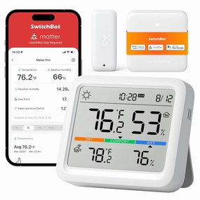 SwitchBot WiFi Indoor Outdoor Thermometer Meter Pro Pack with Outdoor Meter and Hub Mini (Matter Enabled), Wireless Humidity Sensor with App Control, Thermometer for Basement, Kitchen, and Greenhouse