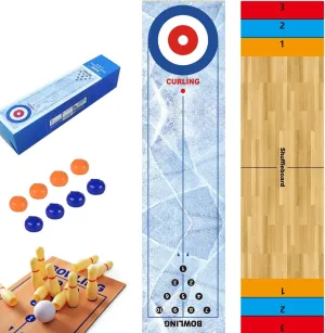 Tabletop Shuffleboard Game, 3 in 1 Bowling and Curling Game Set, Portable Mini Family Board Games for Kids and Adults (11.8”x47.25”)