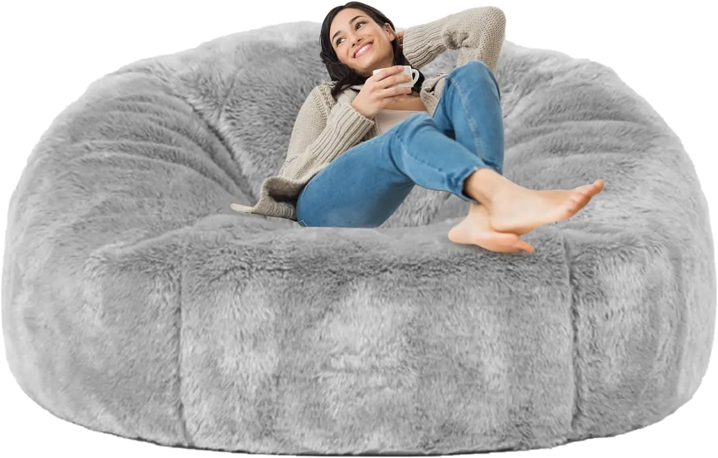 Taotique 6FT Giant Bean Bag Chair Cover (Cover only, No Filler) Soft Faux RH Fur Sofa Bed Washable Bean Bag Couch Cover for Adult and Kids with Liner