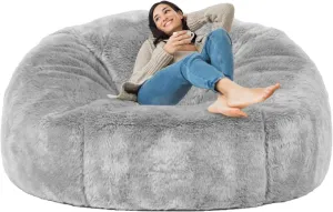 Taotique 6FT Giant Bean Bag Chair Cover (Cover only, No Filler) Soft Faux RH Fur Sofa Bed Washable Bean Bag Couch Cover for Adult and Kids with Liner