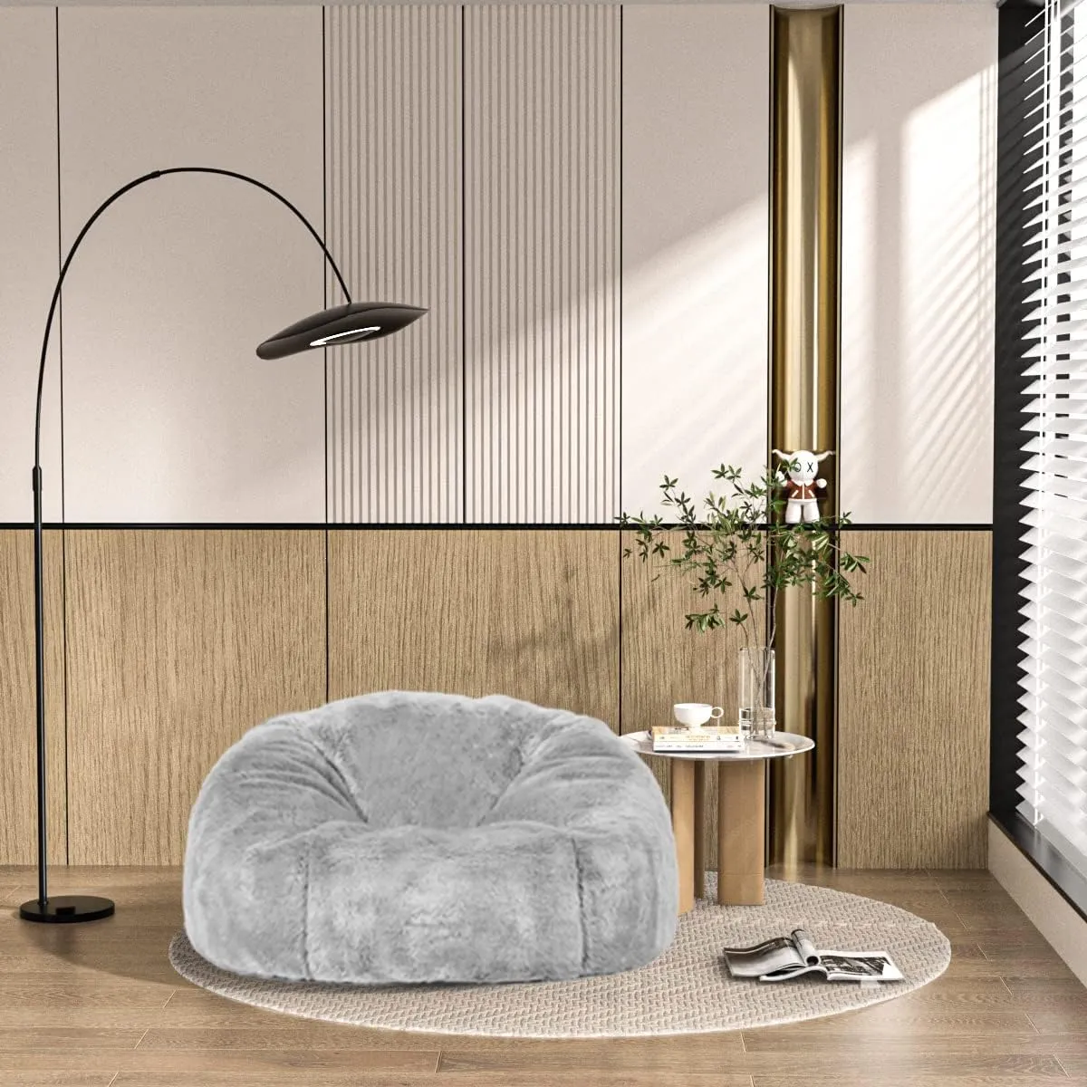 Taotique 6FT Giant Bean Bag Chair Cover (Cover only, No Filler) Soft Faux RH Fur Sofa Bed Washable Bean Bag Couch Cover for Adult and Kids with Liner