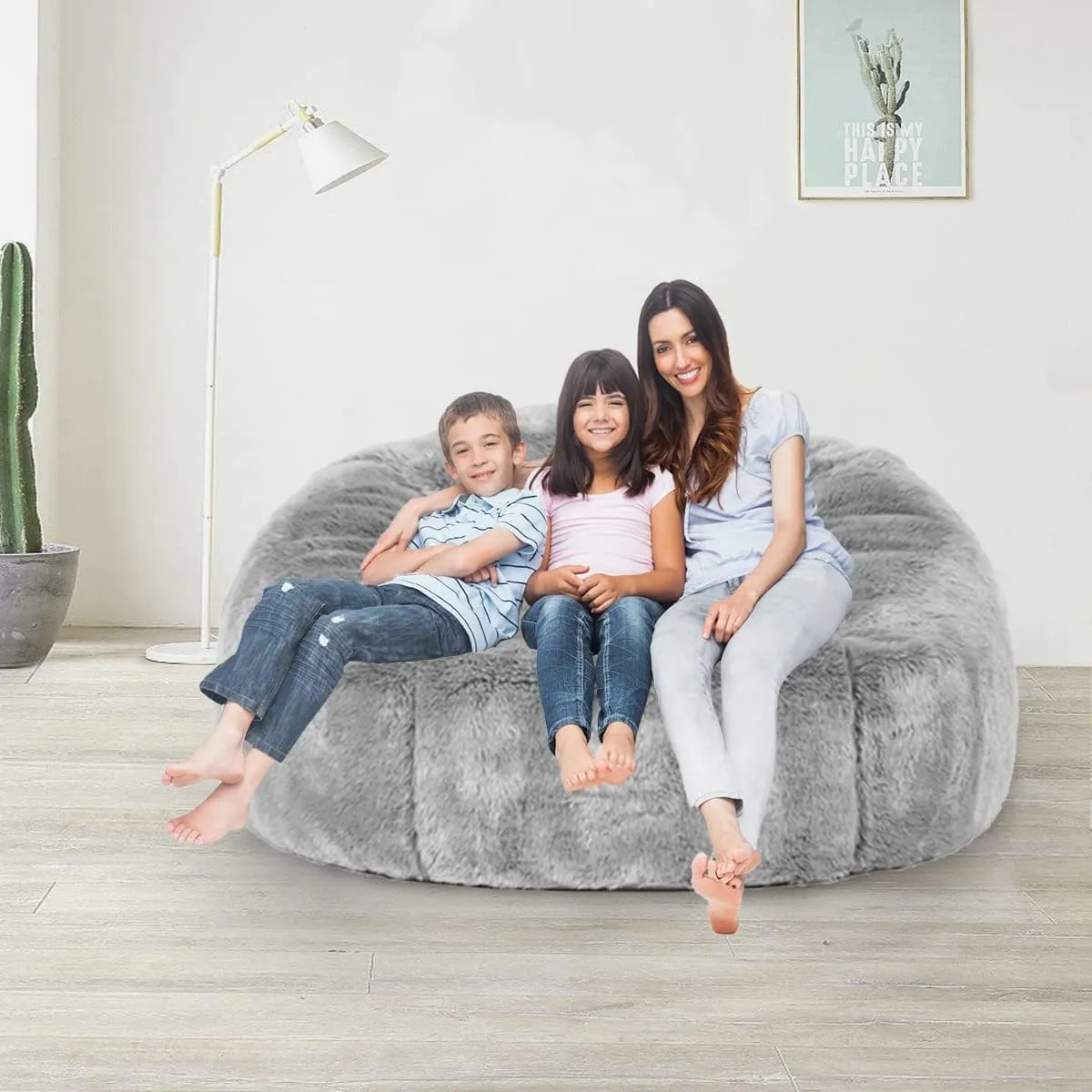 Taotique 6FT Giant Bean Bag Chair Cover (Cover only, No Filler) Soft Faux RH Fur Sofa Bed Washable Bean Bag Couch Cover for Adult and Kids with Liner