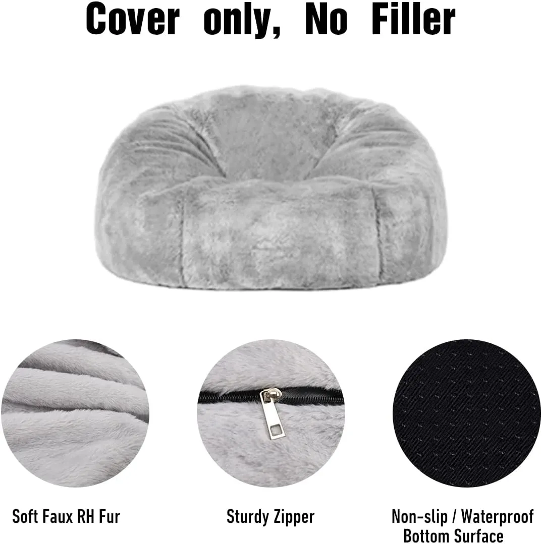 Taotique 6FT Giant Bean Bag Chair Cover (Cover only, No Filler) Soft Faux RH Fur Sofa Bed Washable Bean Bag Couch Cover for Adult and Kids with Liner