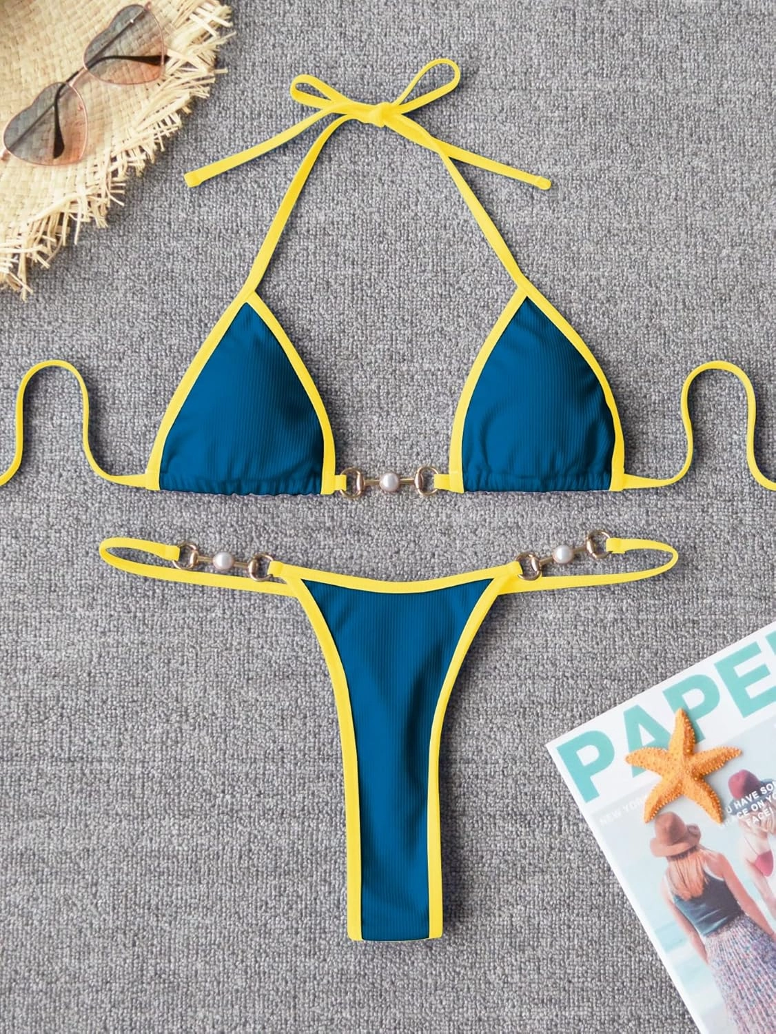 TASHEHE Women's Triangle Thong Bikini Set Sexy String Brazillian Two Piece Swimsuit Cute Bikini Bathing Suit