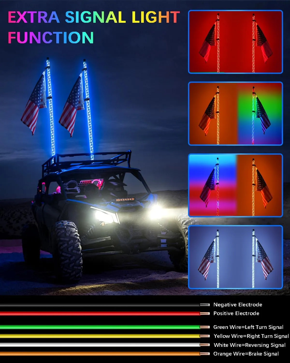 Tavaray 2PCS 6FT Whip Lights with Spring Base, Tripled Brighter Led Whip Lights W/Rocker Switch & 6 Flags, 360° Spiral Chasing Lighted Antenna Whip with App & Remote Control for UTV/ATV/RZR/SXS/Can-Am