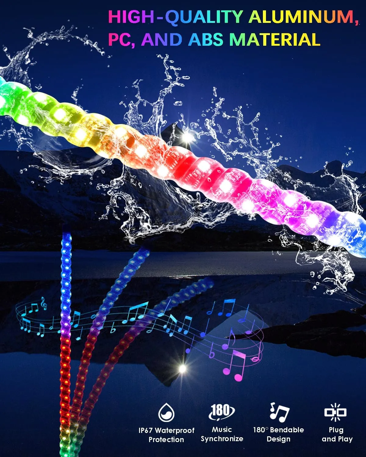 Tavaray 2PCS 6FT Whip Lights with Spring Base, Tripled Brighter Led Whip Lights W/Rocker Switch & 6 Flags, 360° Spiral Chasing Lighted Antenna Whip with App & Remote Control for UTV/ATV/RZR/SXS/Can-Am