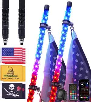 Tavaray 2PCS 6FT Whip Lights with Spring Base, Tripled Brighter Led Whip Lights W/Rocker Switch & 6 Flags, 360° Spiral Chasing Lighted Antenna Whip with App & Remote Control for UTV/ATV/RZR/SXS/Can-Am