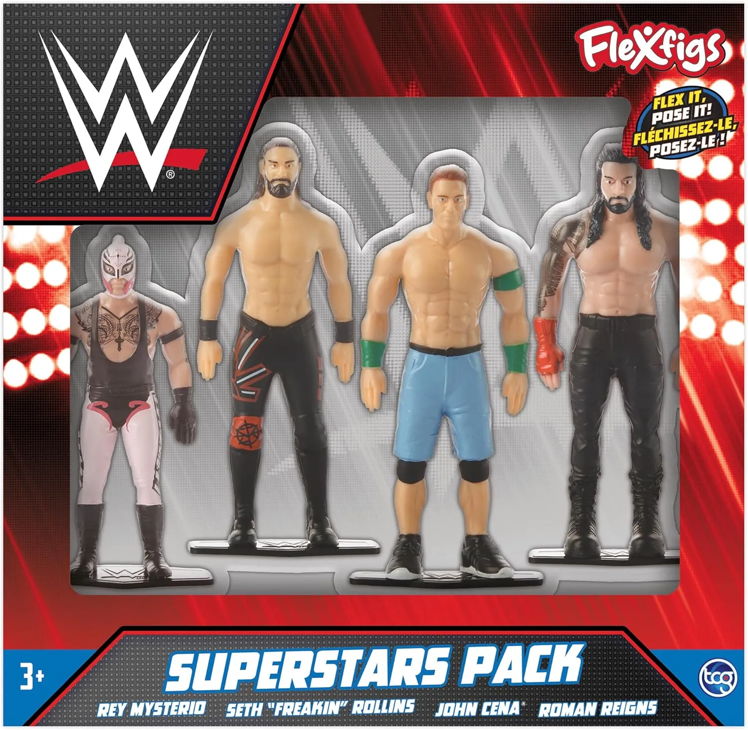 TCG Toys FleXfigs: WWE Superstars - 4 Character Pack - Wrestler Articulated Action Figures, Flex It - Pose It!, Collectible Toy Miniatures, Licensed, Kids 3 