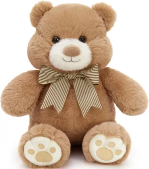 Teddy Bear Stuffed Animal, 14" Small Teddy Bear with Fat Face & Cute Bow Tie, Soft Snuggle Teddy Bear Plushie for Kids Girfriend Wife, Anniversy Birthday Gift, Wedding Baby Shower Party Decor