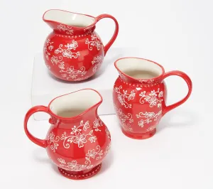 Temp-tations Floral Lace Set of 3 Mini Pitchers (Floral Lace Red)