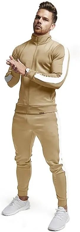 TEZO Men's Casual Active Tracksuits Full Zip Sports Jogging Suits Sets Athletic Running 2 Piece Sweatsuits with Zip Pockets