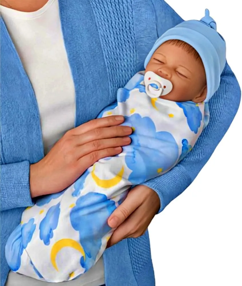 The Ashton-Drake Galleries "Ethan So Truly Real® Collectible Baby Boy Doll Lifelike Doll with Fluttering Eyes Hand-Painted RealTouch® Vinyl Weighted Cloth Body Hand-Rooted Hair by Waltraud Hanl 19"