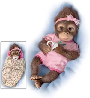The Ashton-Drake Galleries So Truly Real Snuggle Suri Vinyl Monkey Baby Doll with Hand-Applied Mohair, Custom-Designed Animal Print Bunting and Pacifier