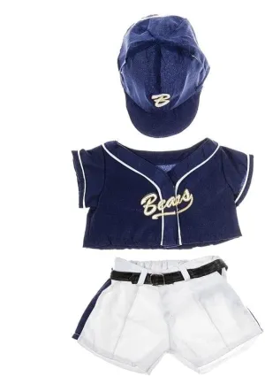 The Bear Factory Baseball Uniform Outfit - Three-Piece Navy & White Teddy Bear Costume with Cap for 14"- 18" Stuffed Animals, Fits Most Plush Toys!