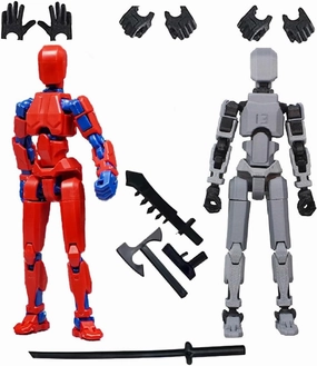 Titan T13 Action Figures Set - (Assembly Completed) Robot Action Figure Fidget Toys for Nova N13 Anime Figures with 3D Lucky Dummy 13 Robot Figures Multi Movable Joints Gifts for Kids (RedBlue Grey)