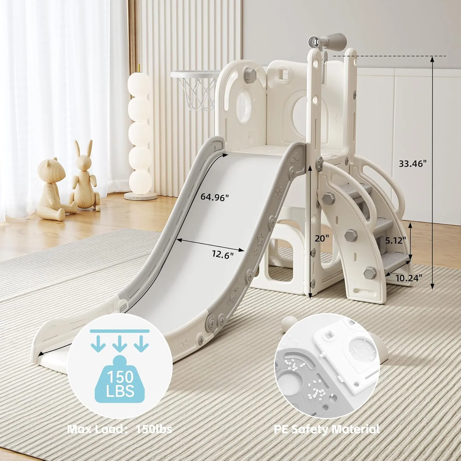 Toddler Slide Kids Climber Slides Baby Slider for Toddler Age 1-3,L Shaped Indoor Outdoor Playground Playset with Basketball Hoop, Storage, Telescope Toy Easy Assembly Gift for Boys and Girls