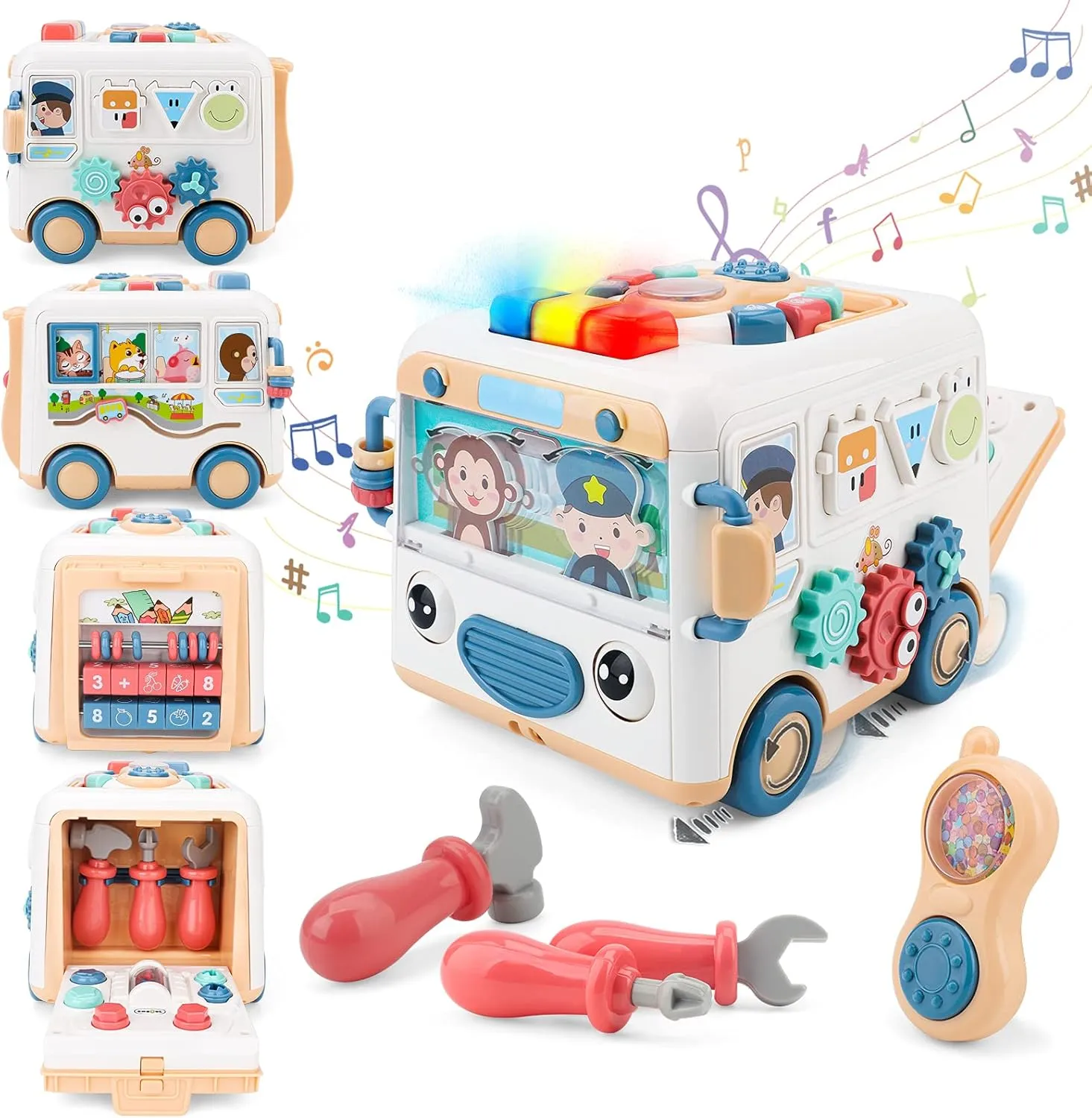 Toddler Toy for 1 2 3 Year Old Boys, Musical Busy Bus, Educational Learning Interactive Developmental Montessori Toys for 6, 12, 18 Months Baby, Birthday Gift for Boys Girls Age 1-3