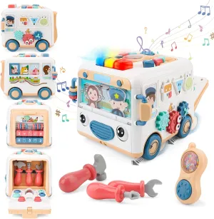 Toddler Toy for 1 2 3 Year Old Boys, Musical Busy Bus, Educational Learning Interactive Developmental Montessori Toys for 6, 12, 18 Months Baby, Birthday Gift for Boys Girls Age 1-3