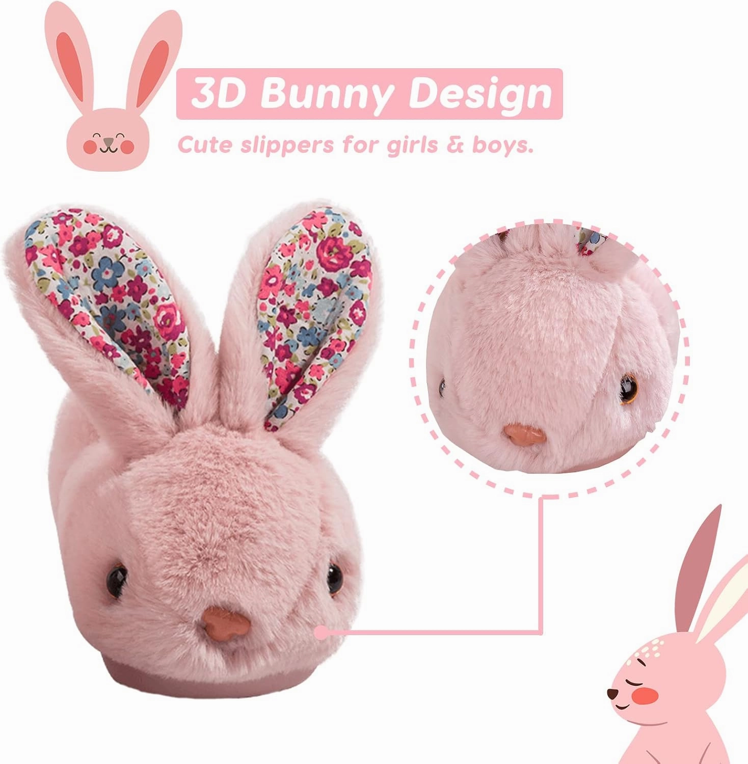 Toddler Bunny Slippers for Girls Boys Warm Plush Cute Rabbit Slippers Cozy House Slippers Indoor Outdoor for Kids Children