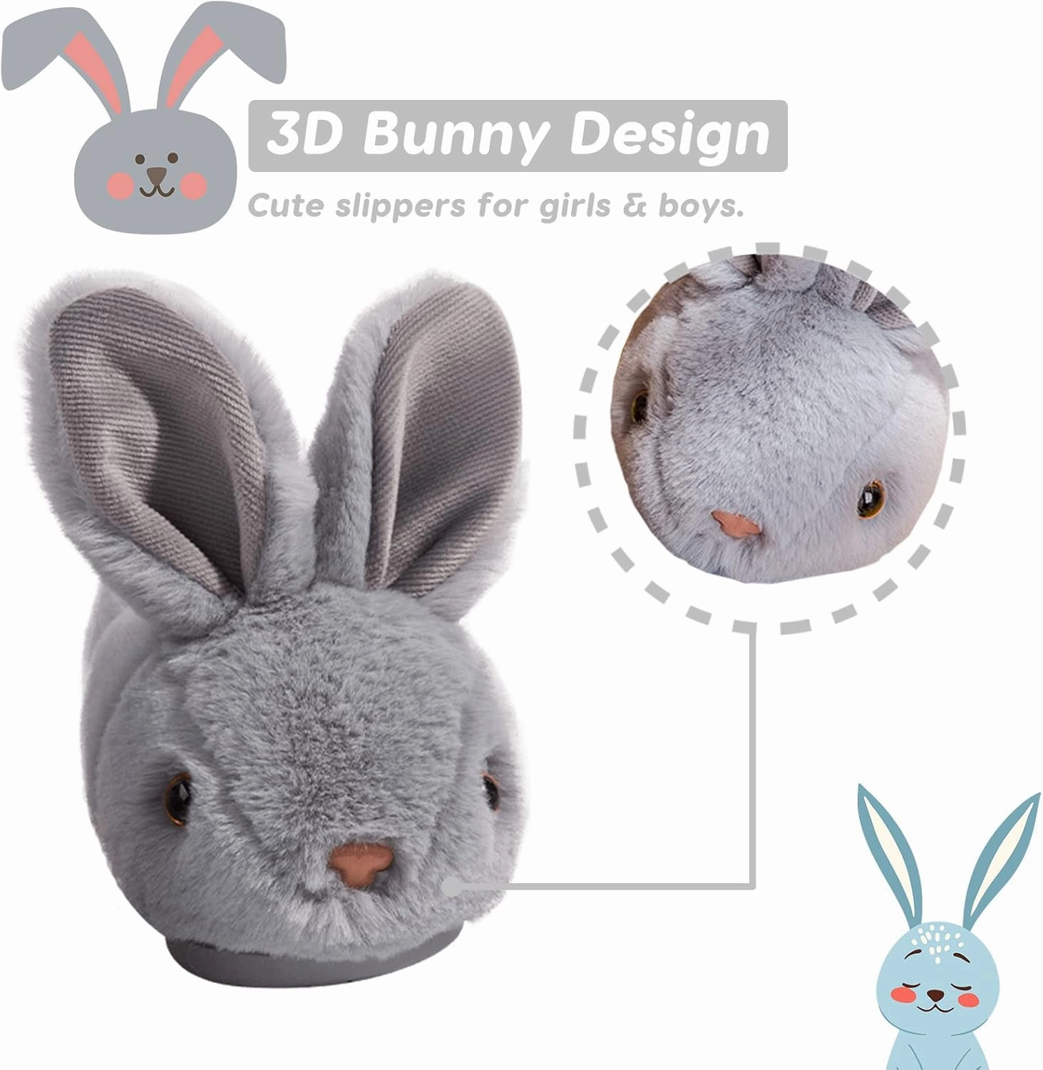 Toddler Bunny Slippers for Girls Boys Warm Plush Cute Rabbit Slippers Cozy House Slippers Indoor Outdoor for Kids Children