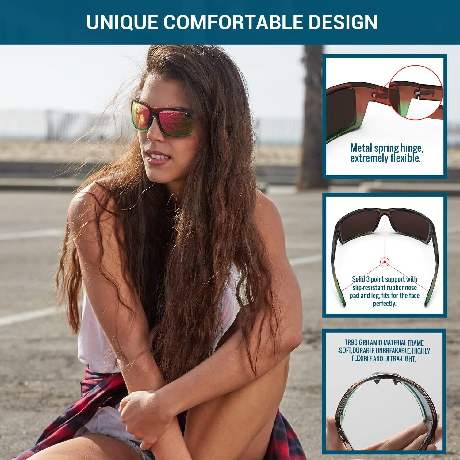 TOREGE Sports Polarized Sunglasses for Men Women Flexible Frame Cycling Running Driving Fishing Mountaineering TR24