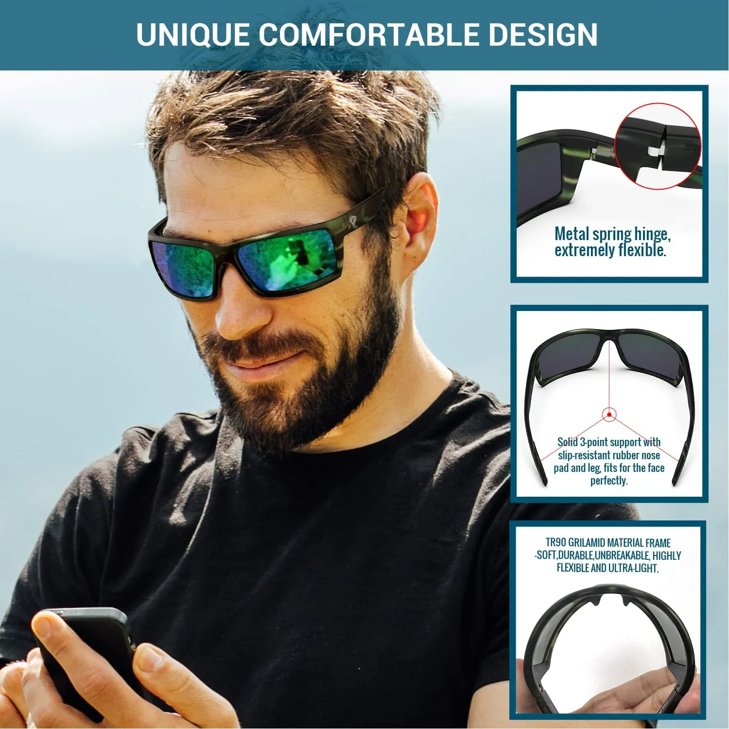 TOREGE Sports Polarized Sunglasses for Men Women Flexible Frame Cycling Running Driving Fishing Mountaineering TR24
