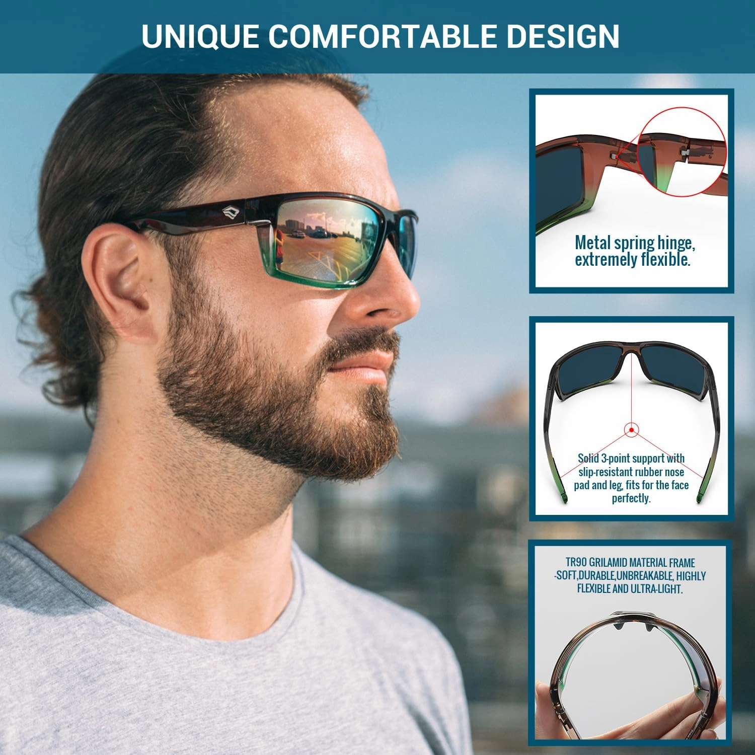 TOREGE Sports Polarized Sunglasses for Men Women Flexible Frame Cycling Running Driving Fishing Mountaineering TR24