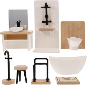 Toyvian 8pcs Dollhouse Bathroom Set: 1 12 Scale Dollhouse Toilet Bathtub Basin Wooden Bathroom Cabinet with Sink Miniature Furniture for Doll Bathroom Accessories