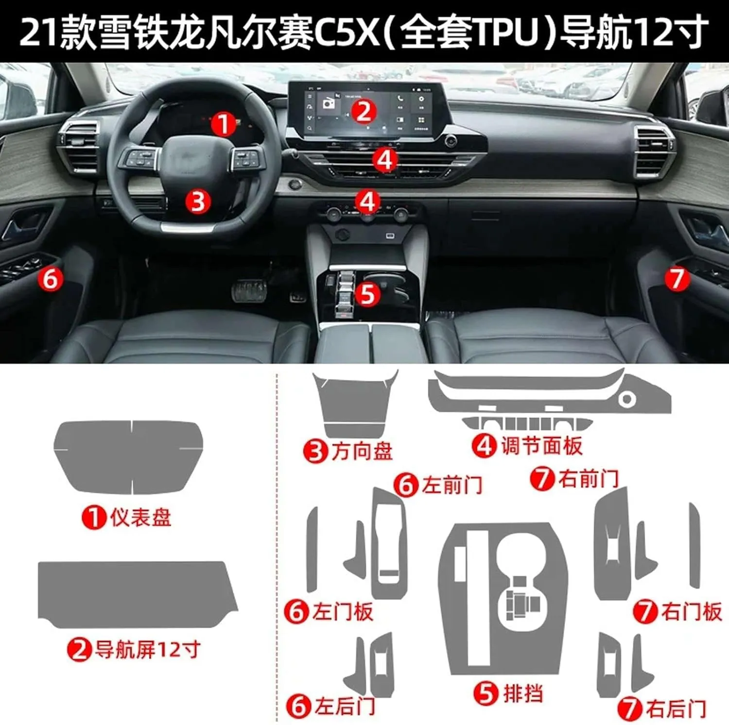 TPU Transparent Film,Fit for Citroen C5X C5-X Car Interior Stickers Center Console Gear Navigation Dashboard
