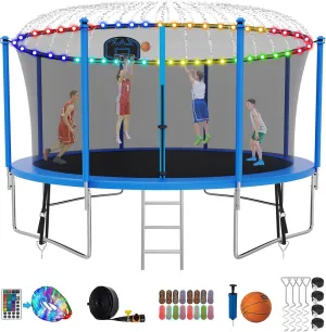 Tranpoline 1500LBS 16 15 14 12 10 8 FT Tranpoline for 7-10 Kids and Adults, Windproof Outdoor Tranpoline with Enclosure Net, Basketball Hoop, Easy to Install & Last Long - ASTM Approved
