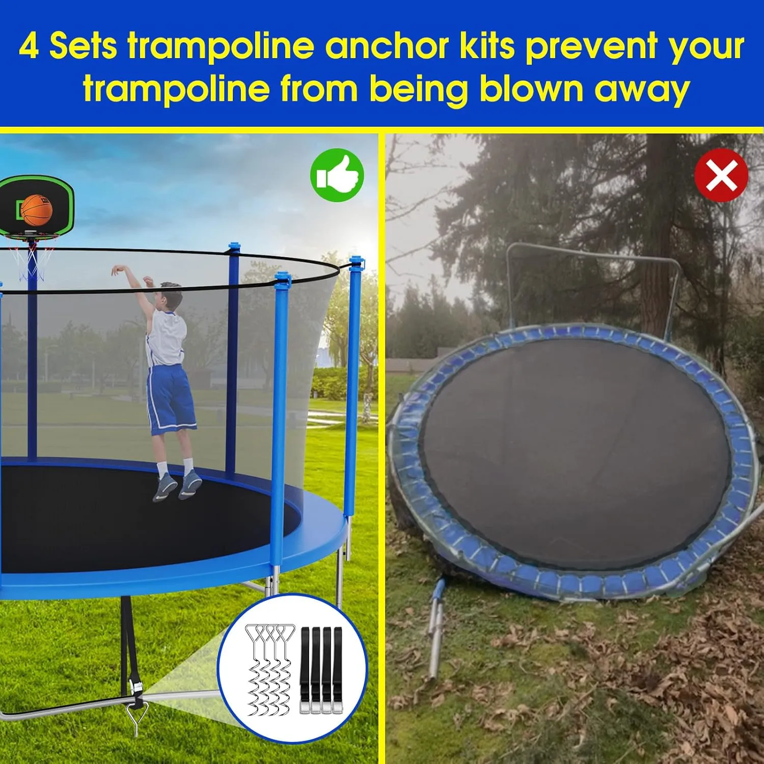 Tranpoline 1500LBS 16 15 14 12 10 8 FT Tranpoline for 7-10 Kids and Adults, Windproof Outdoor Tranpoline with Enclosure Net, Basketball Hoop, Easy to Install & Last Long - ASTM Approved