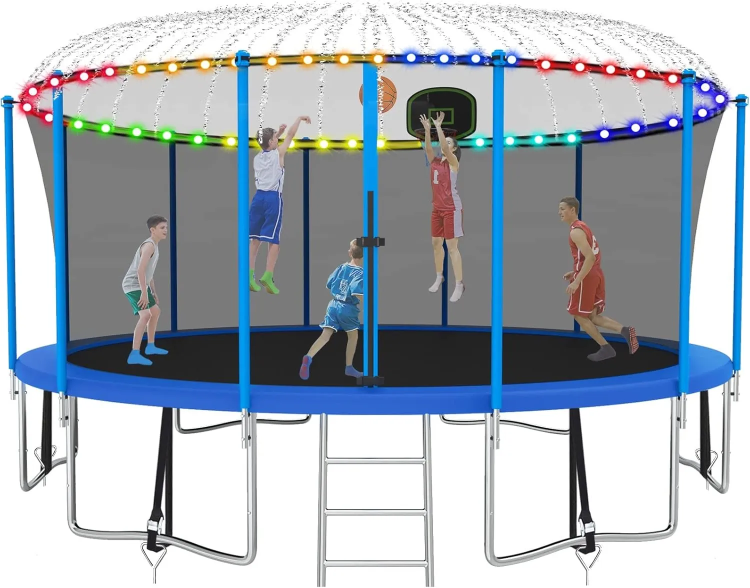 Tranpoline 1500LBS 16 15 14 12 FT Tranpoline for 7-10 Kids and Adults, Windproof Outdoor Tranpoline with Enclosure Net, Basketball Hoop, Lights, Easy to Install & Last Long - ASTM Approved