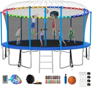 Tranpoline 1500LBS 16FT Blue Tranpoline for 7-10 Kids and Adults, Windproof Outdoor Tranpoline with Enclosure Net, Basketball Hoop, Easy to Install & Last Long - ASTM Approved
