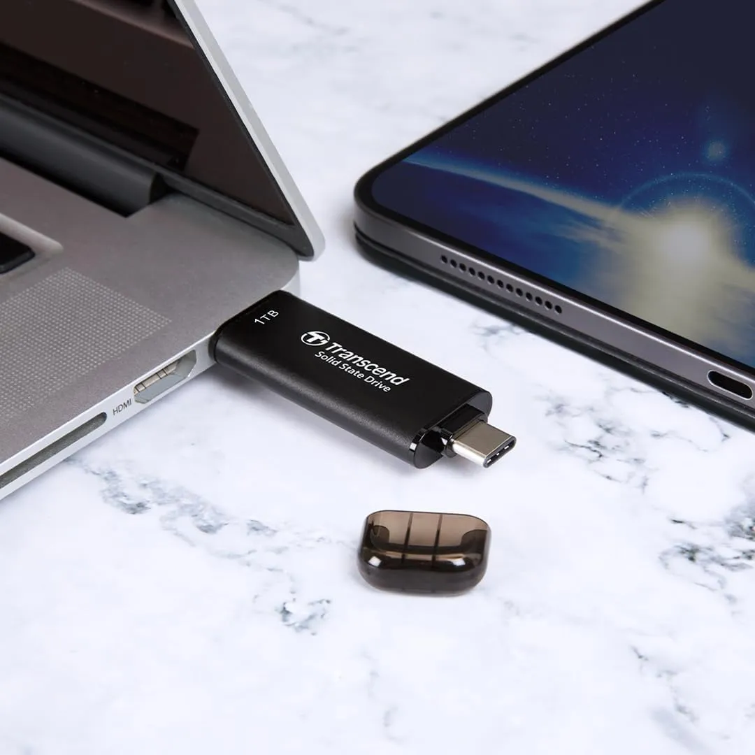 Transcend 512GB USB C External SSD, Up to 1,050MB/s, USB 3.2 Gen 2 Flash Drive, 2-in-1 Memory Stick Type C &Type A, Thumb Drive Photo Stick for Windows, Mac, iPhone, iPad, Android, Tablet&PC, Smart TV