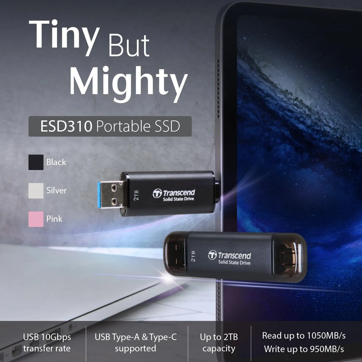 Transcend 512GB USB C External SSD, Up to 1,050MB/s, USB 3.2 Gen 2 Flash Drive, 2-in-1 Memory Stick Type C &Type A, Thumb Drive Photo Stick for Windows, Mac, iPhone, iPad, Android, Tablet&PC, Smart TV