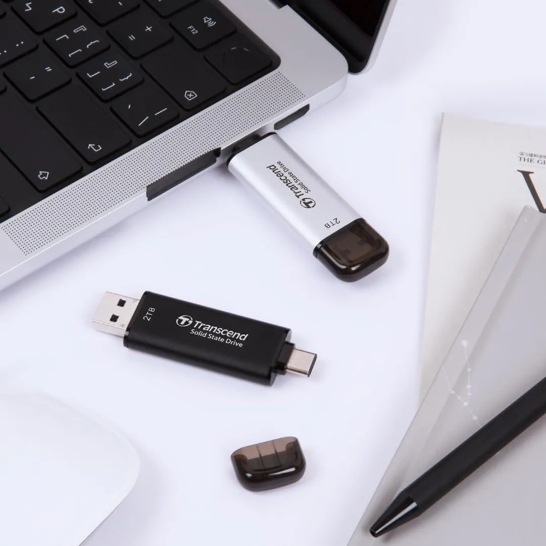 Transcend 512GB USB C External SSD, Up to 1,050MB/s, USB 3.2 Gen 2 Flash Drive, 2-in-1 Memory Stick Type C &Type A, Thumb Drive Photo Stick for Windows, Mac, iPhone, iPad, Android, Tablet&PC, Smart TV