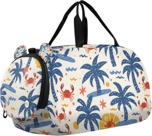 Travel Duffle Bag for Kids Boys Girls Colorful Summer Palm Trees Crabs Sports Bag Overnighter Duffle Sleepover Weekender with Shoes Compartment