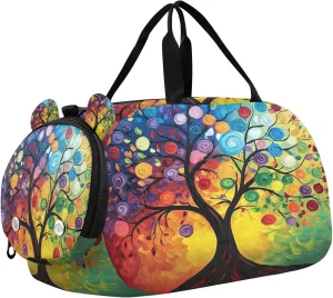 Travel Duffle Bag for Kids Boys Girls Colorful Tree Of Life Swirls Plant Sports Bag Overnighter Duffle Sleepover Weekender with Shoes Compartment