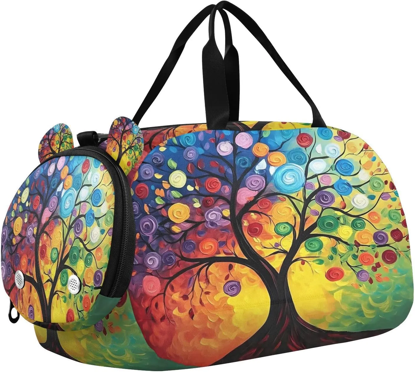 Travel Duffle Bag for Kids Boys Girls Colorful Tree Of Life Swirls Plant Sports Bag Overnighter Duffle Sleepover Weekender with Shoes Compartment