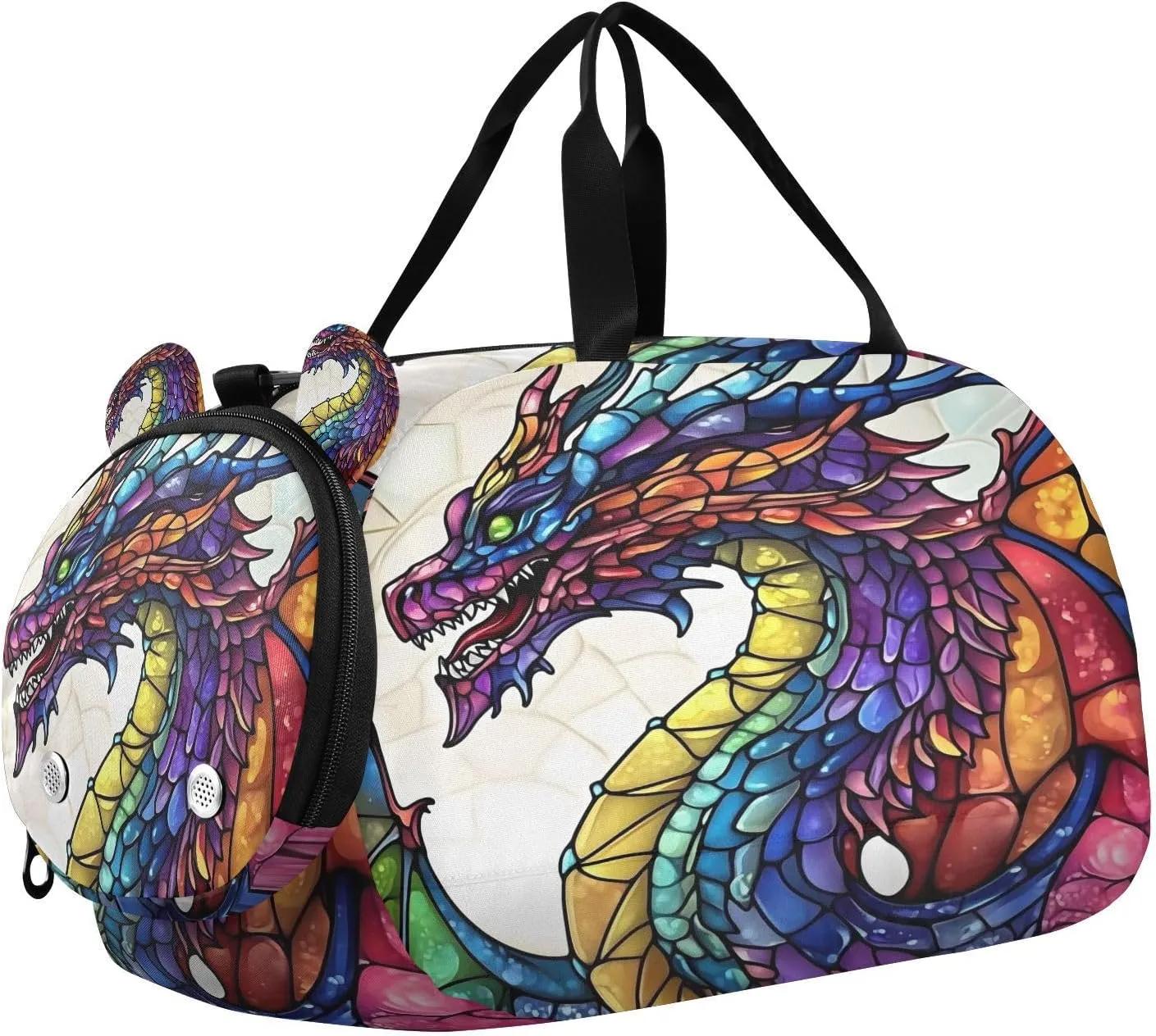 Travel Duffle Bag for Kids Boys Girls Dragon Stained Glass Colorful Boho Sports Bag Overnighter Duffle Sleepover Weekender with Shoes Compartment